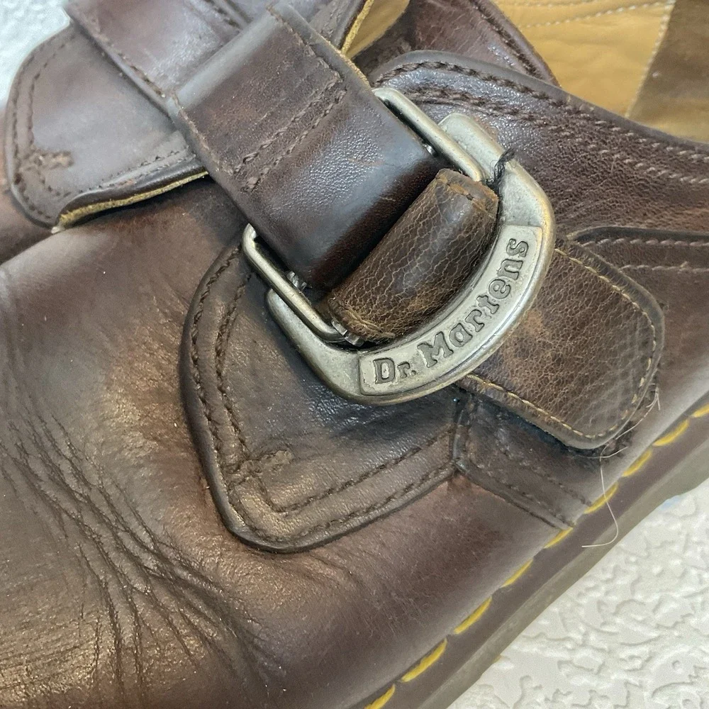 Vintage Dr Martens 8314 Brown Leather Monk Strap Chunky Shoes UK 10/ US Men's 11